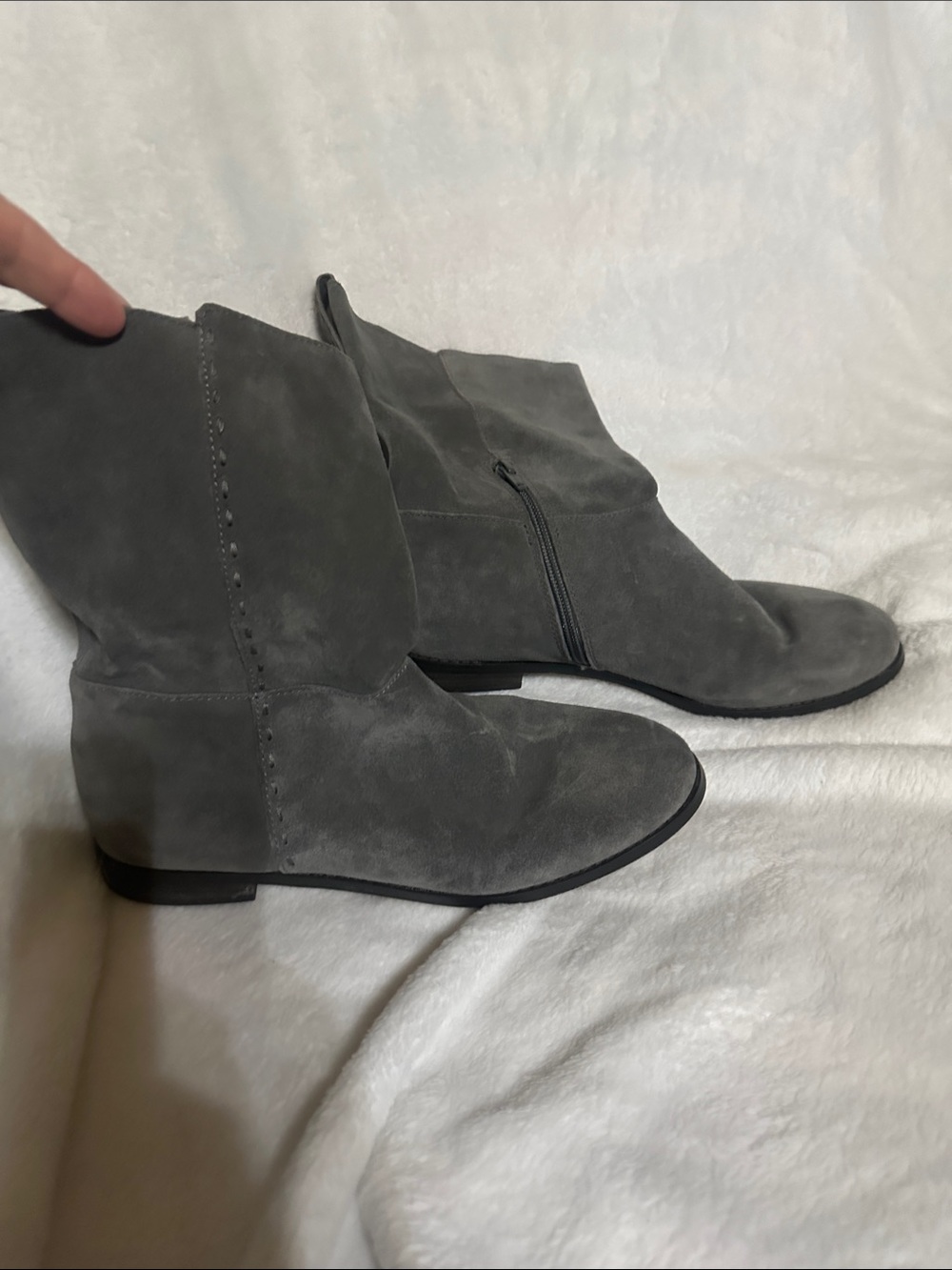 Lands' End Gray Suede Ankle Booties with Side Zip